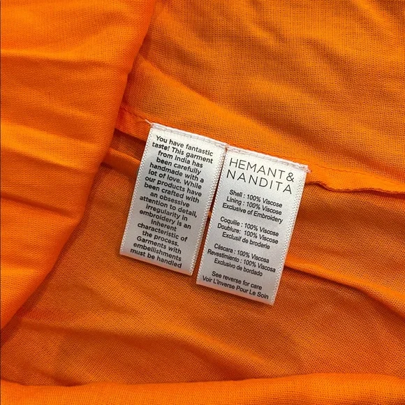 NWT Hemant & Nandita Women’s Bright Orange Dress with Floral Accents Size Medium - Picture 10 of 10